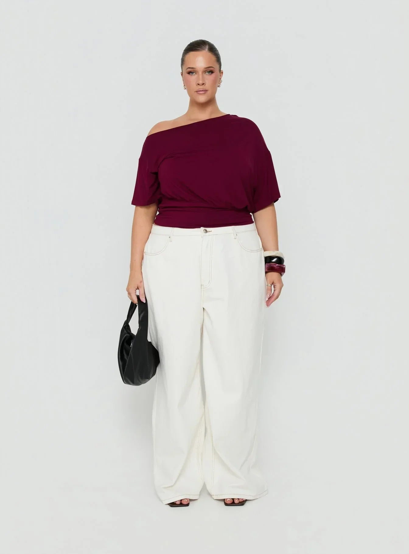 Ashlinn Off Shoulder Drapey Top Cherry Lacquer Curve