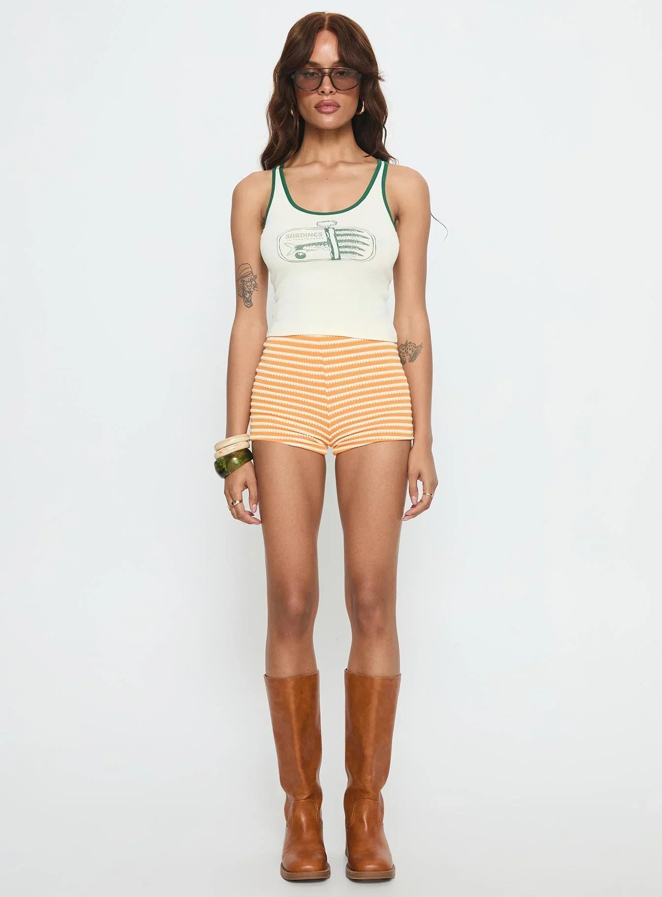 Sardina Contrast Trim Tank Top Cream / Green