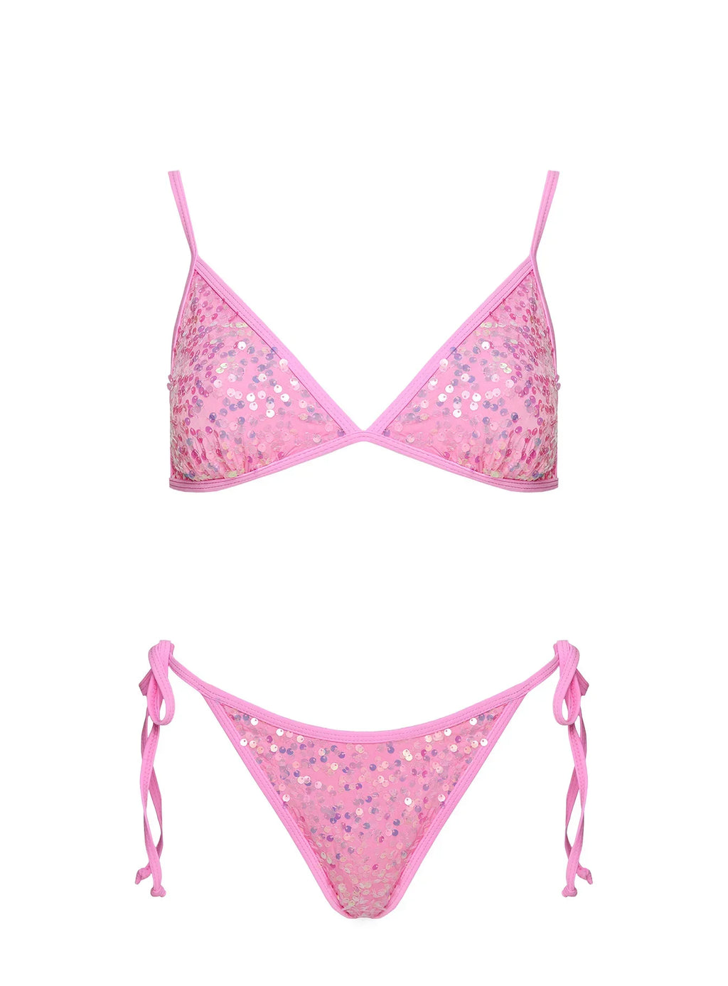 Passiona Triangle Sequin Bikini Top Pink