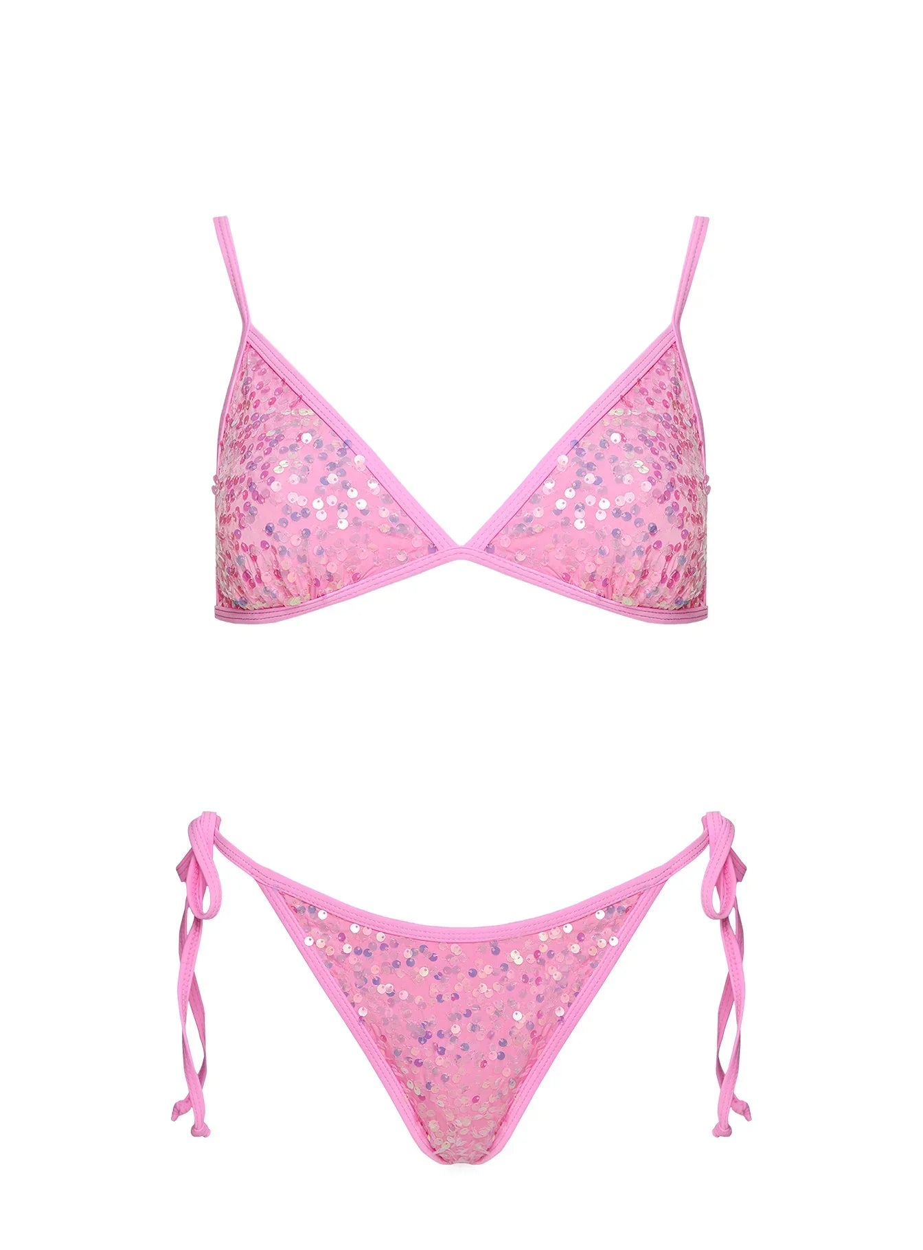 Passiona Triangle Sequin Bikini Top Pink