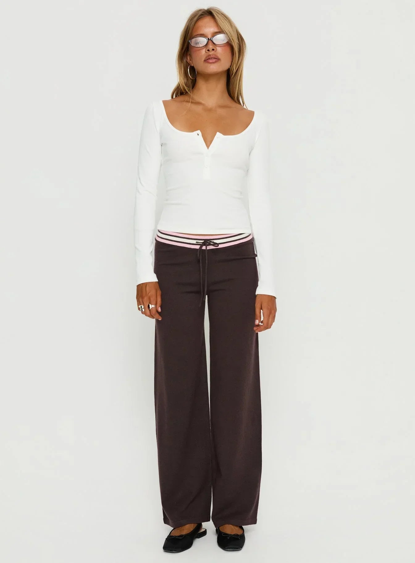 Keslie Long Sleeve Henley Top White