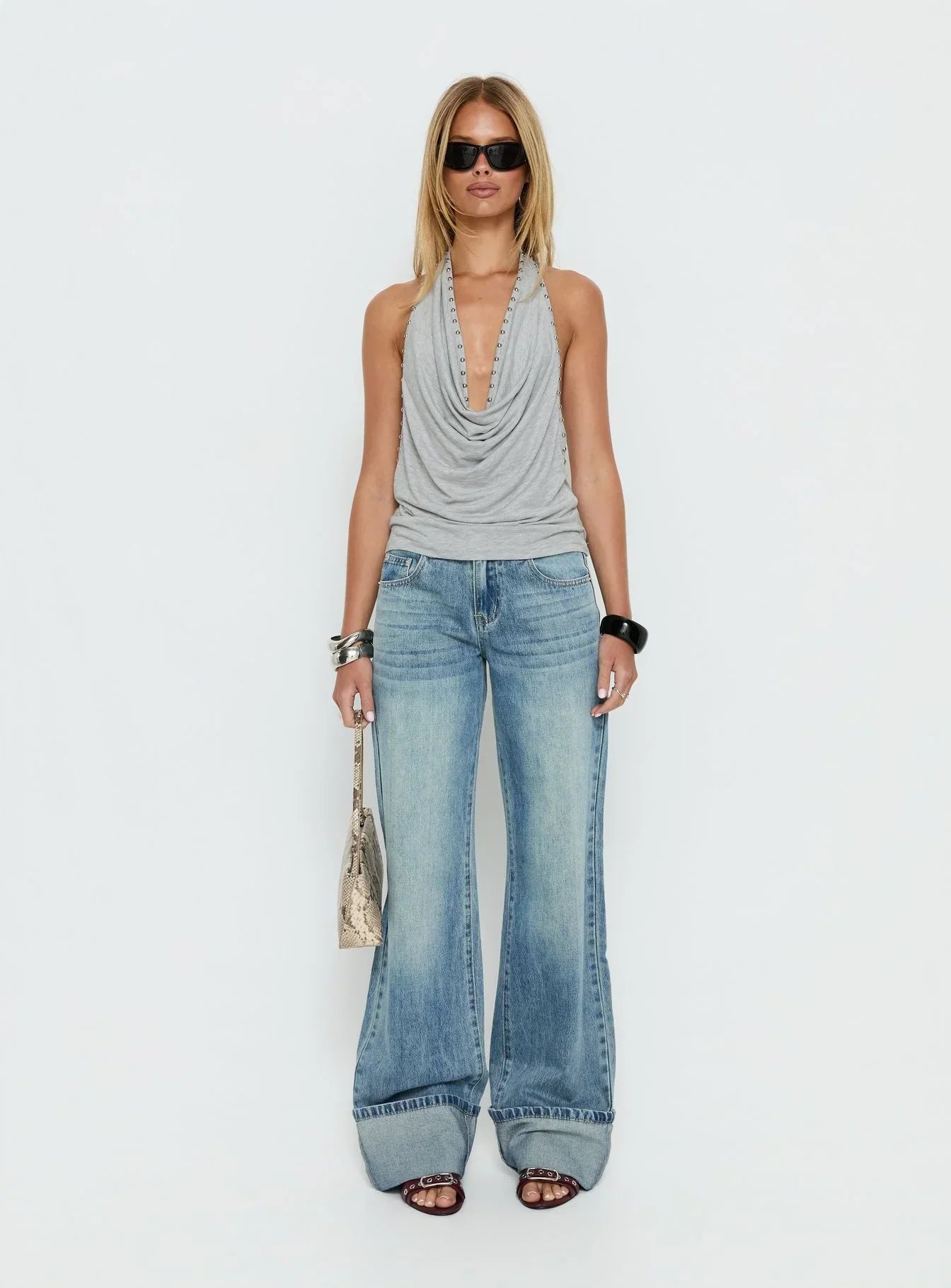 Khoda Studded Halter Top Grey Marle
