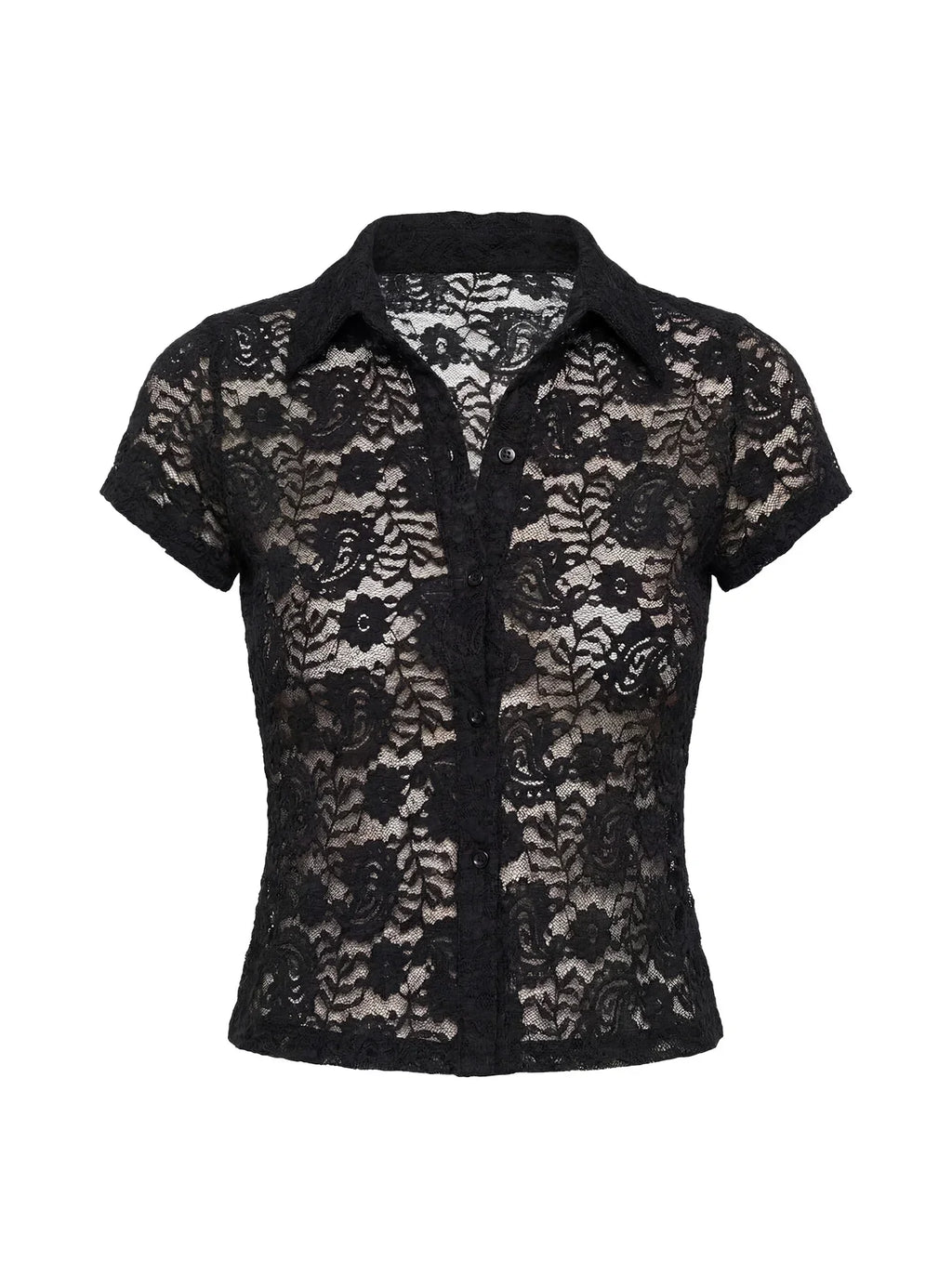 Daveney Lace Short Sleeve Collared Top Black