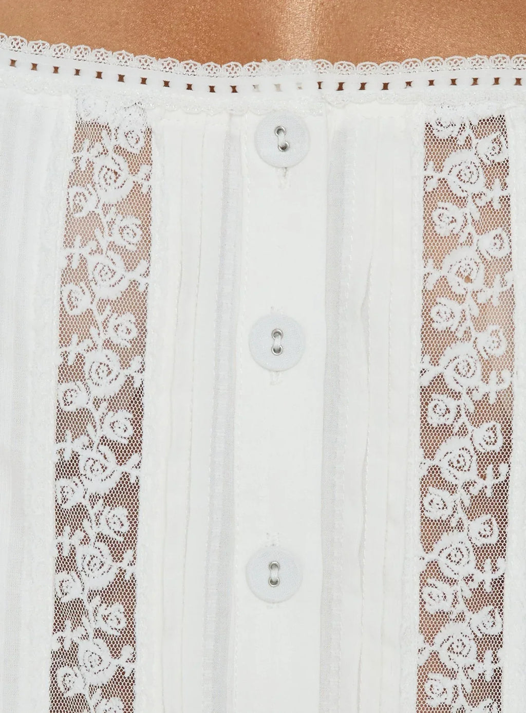 Safire Lace Trim Frill Babydoll Top Off White