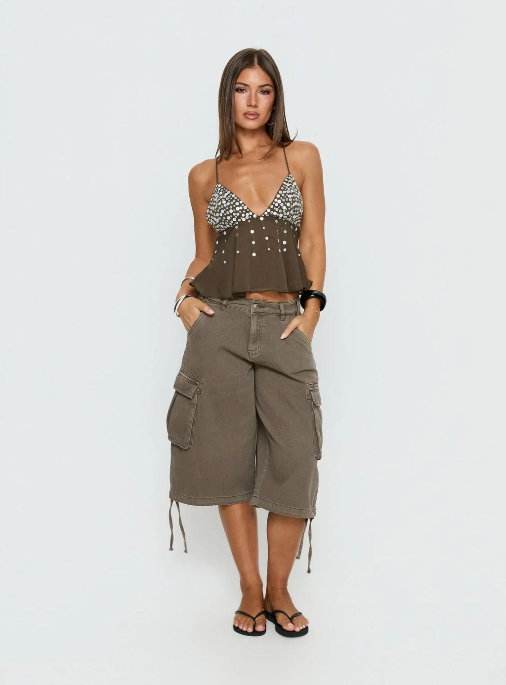 Vinton Button Detail Cami Top Mocha