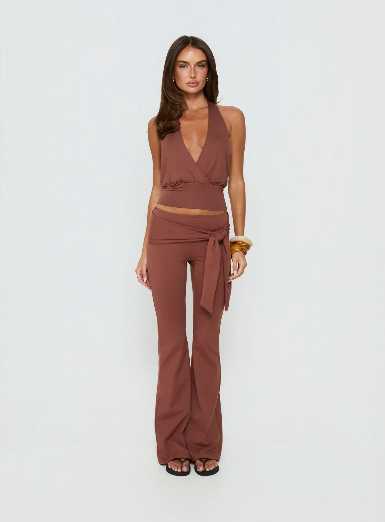 Arabele Halter Wrap Top Brown