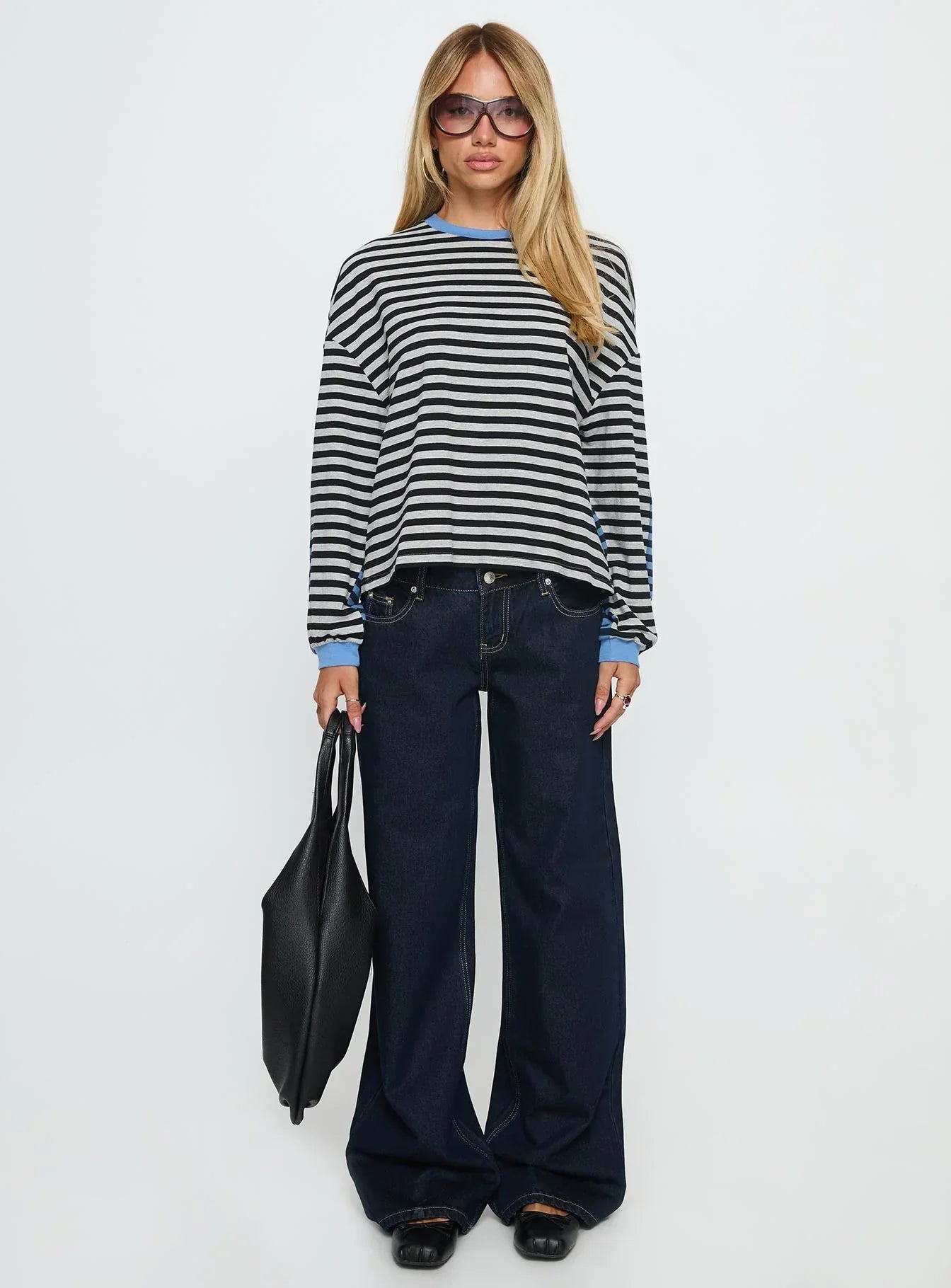 Taysha Long Sleeve Top Black / Grey Stripe