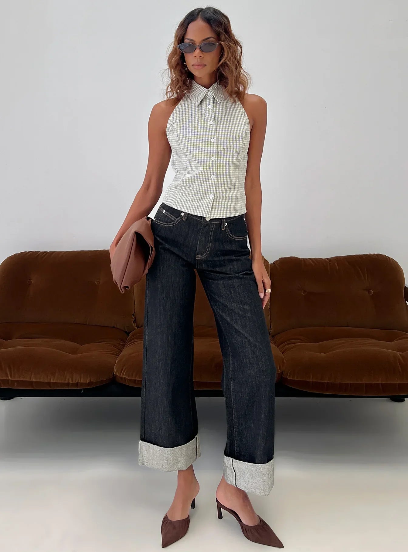 Different Dimensions Sleeveless Collared Top Check