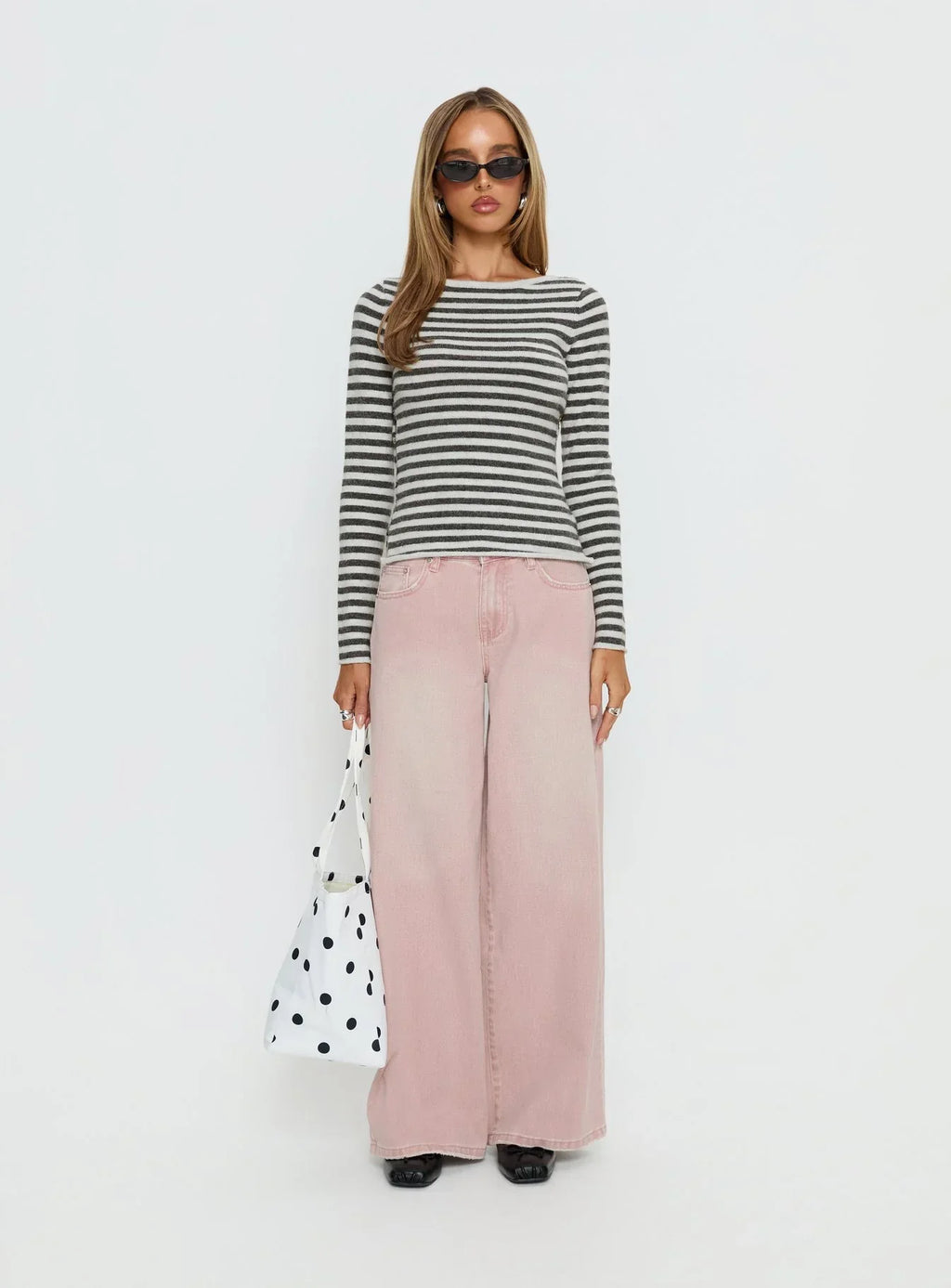 Annalyse Long Sleeve Button Detail Top Stripe