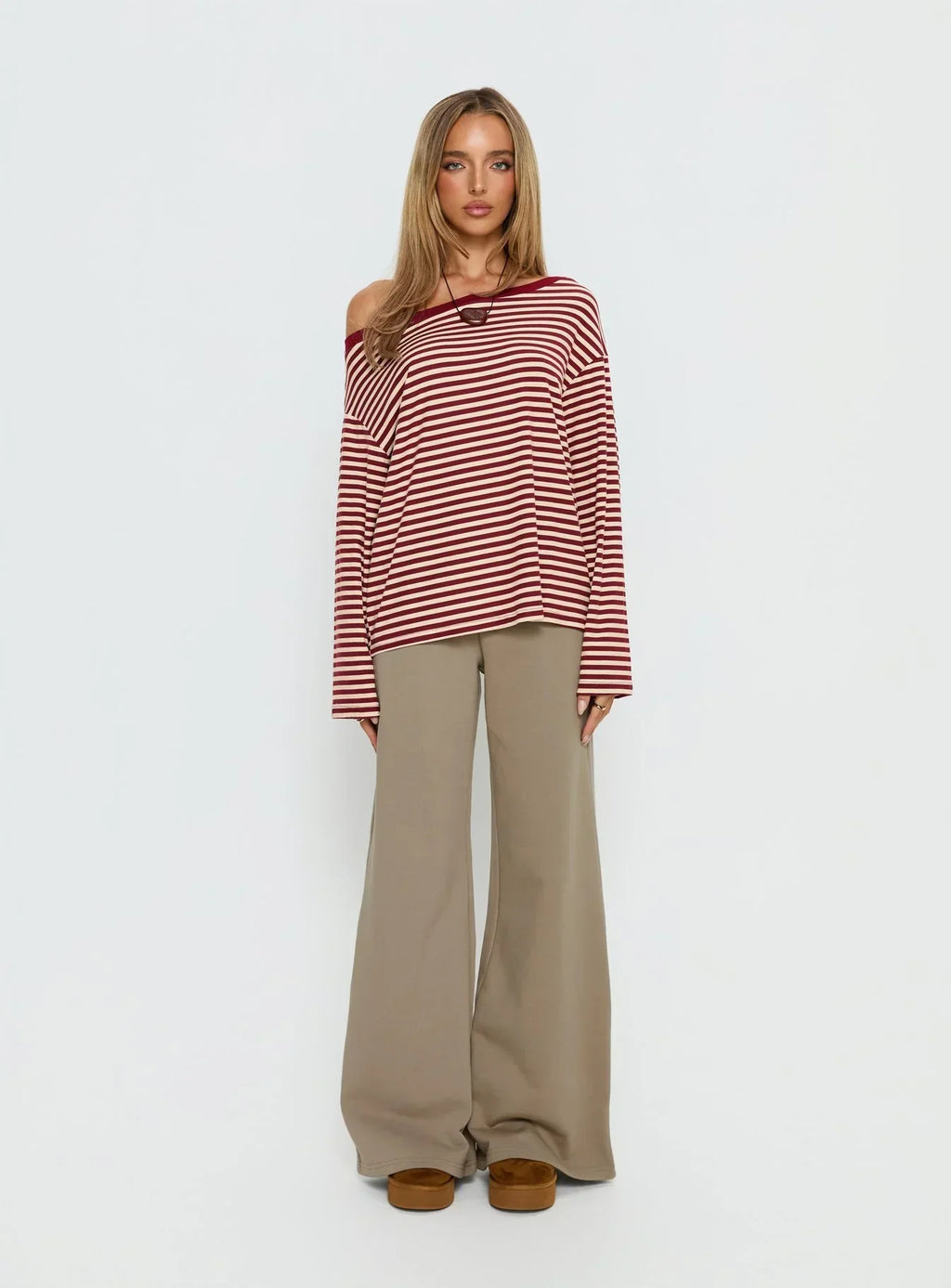Ralyssa Off Shoulder Long Sleeve Top Red Stripe