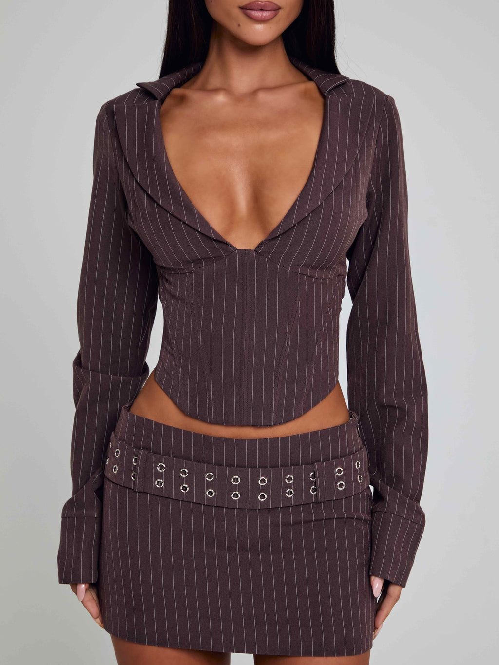 Kessia Top Brown Pinstripe