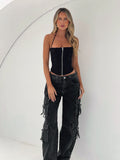 Long Night Denim Cargo Pants Washed Black