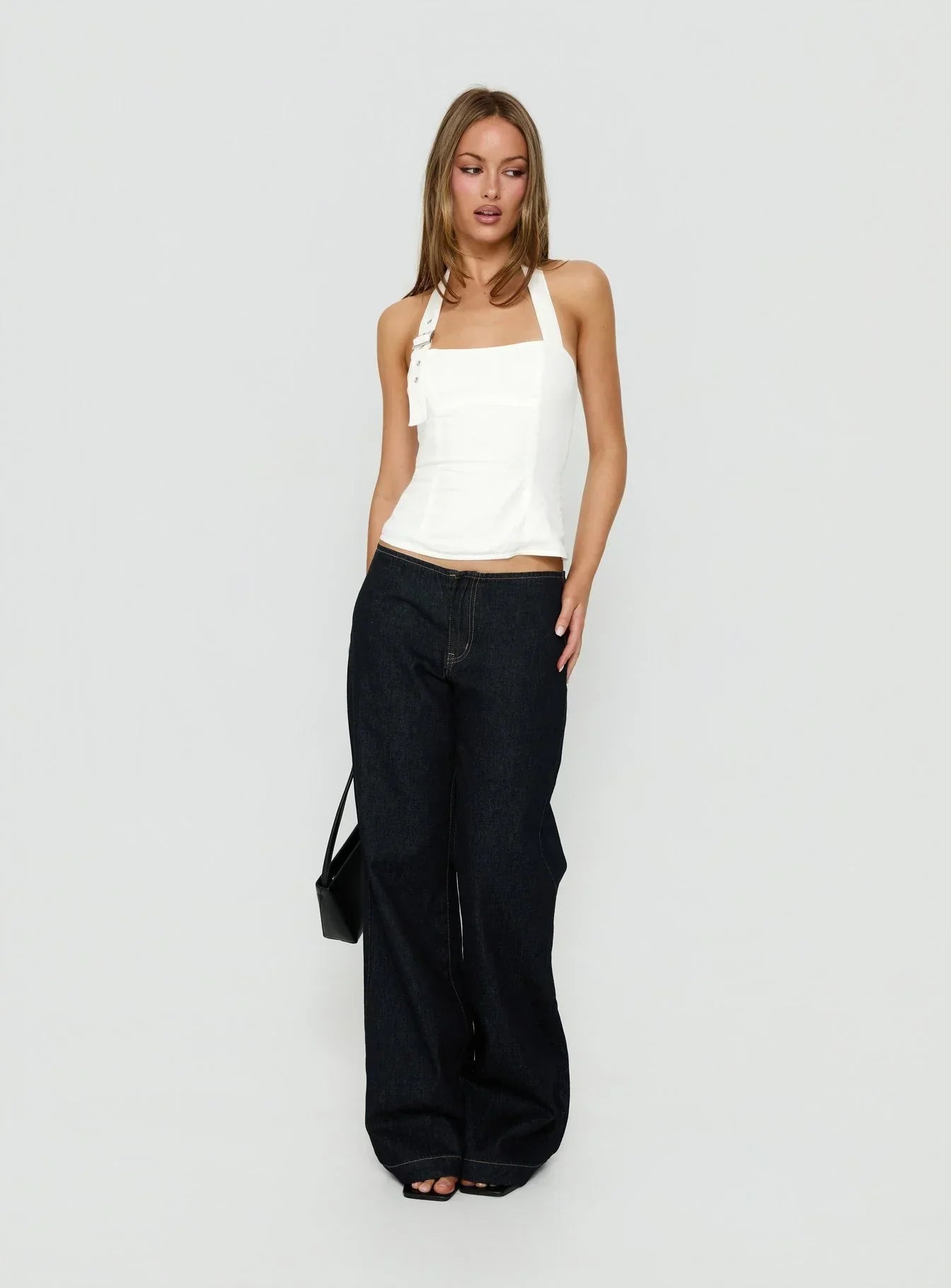 Hotshot Panelled Linen Blend Buckle Top White
