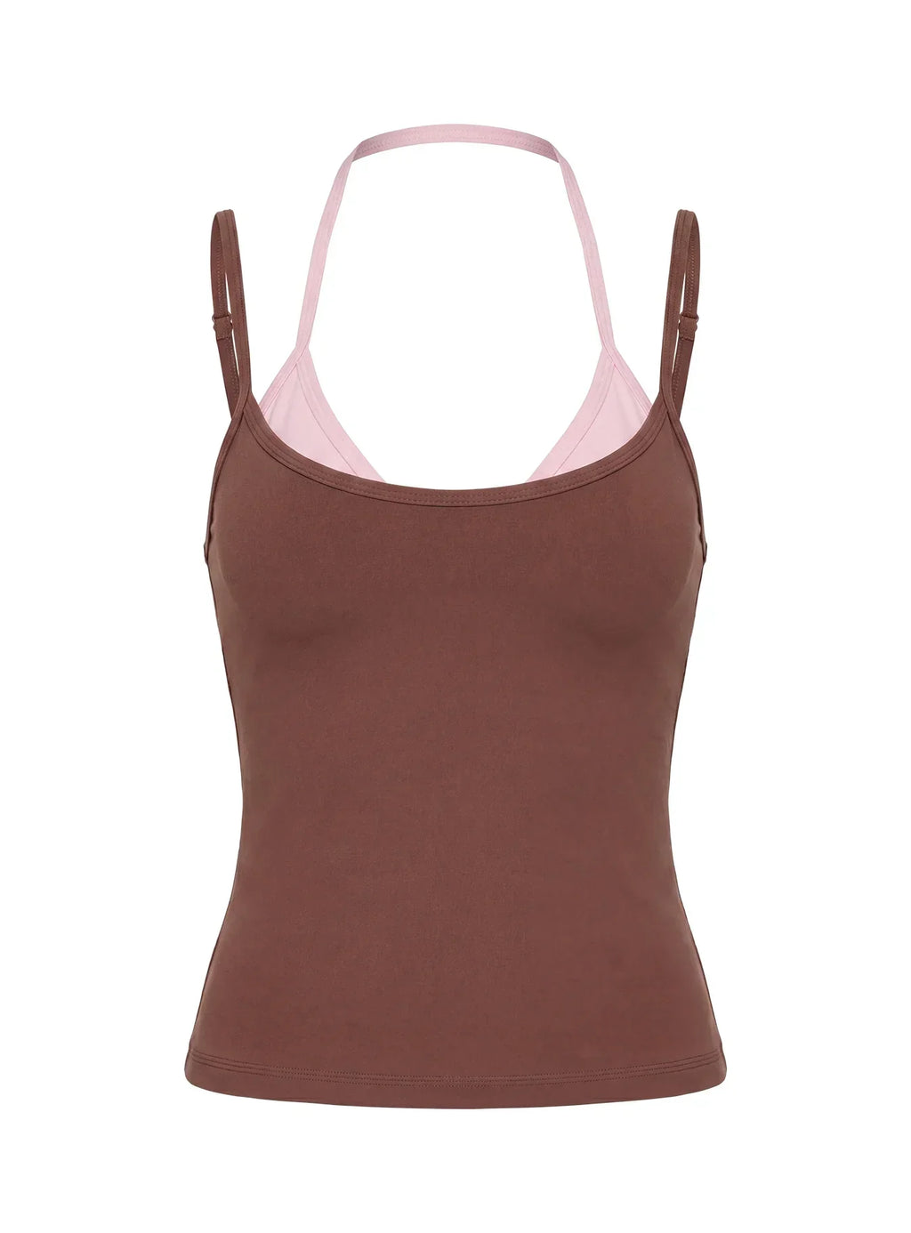 Ascend Layered Halter Tank Top Brown / Pink