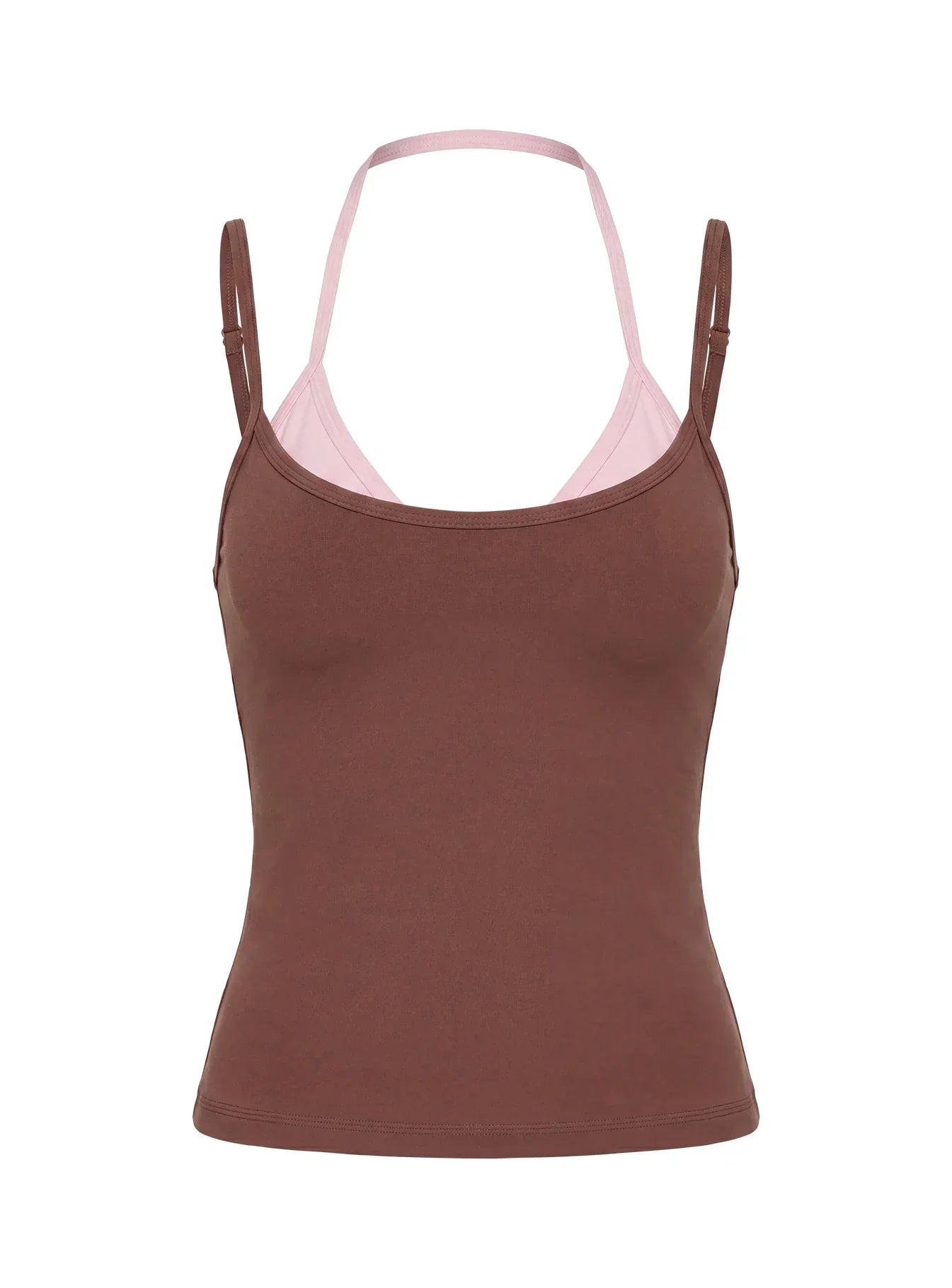 Ascend Layered Halter Tank Top Brown / Pink