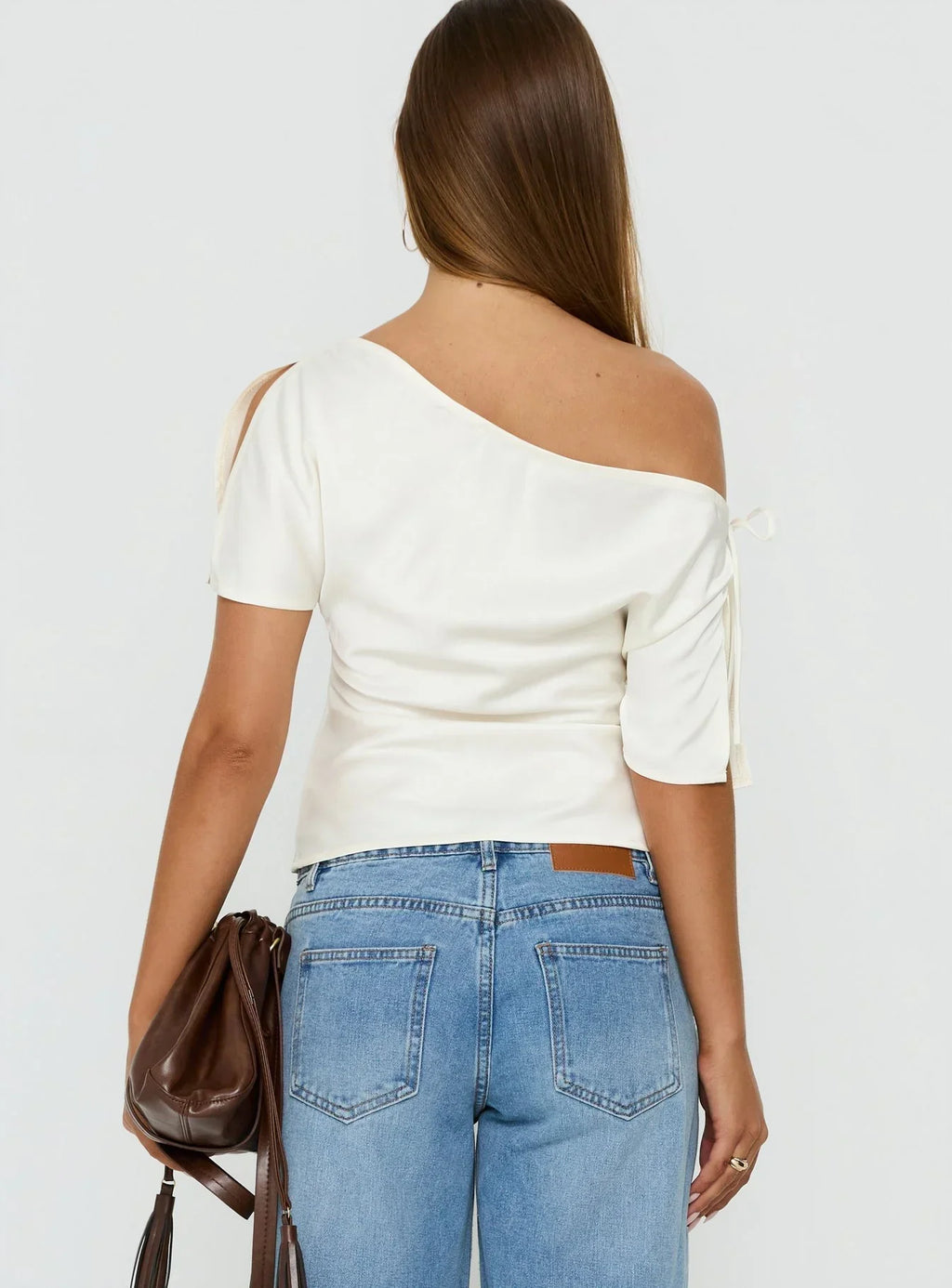 Faisa Off Shoulder Satin Top Cream