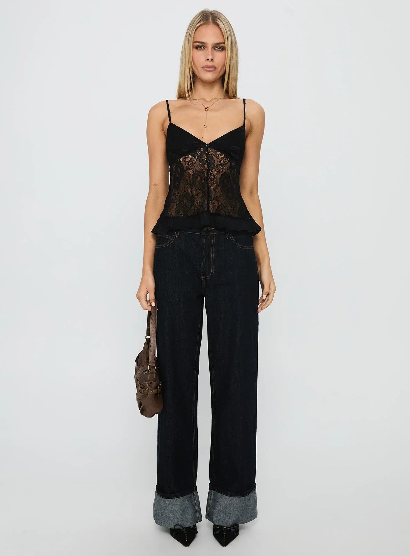 Weslee Lace Babydoll Top Black