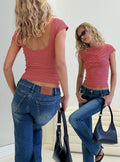 Nyren Low Back Boatneck Top Red Stripe