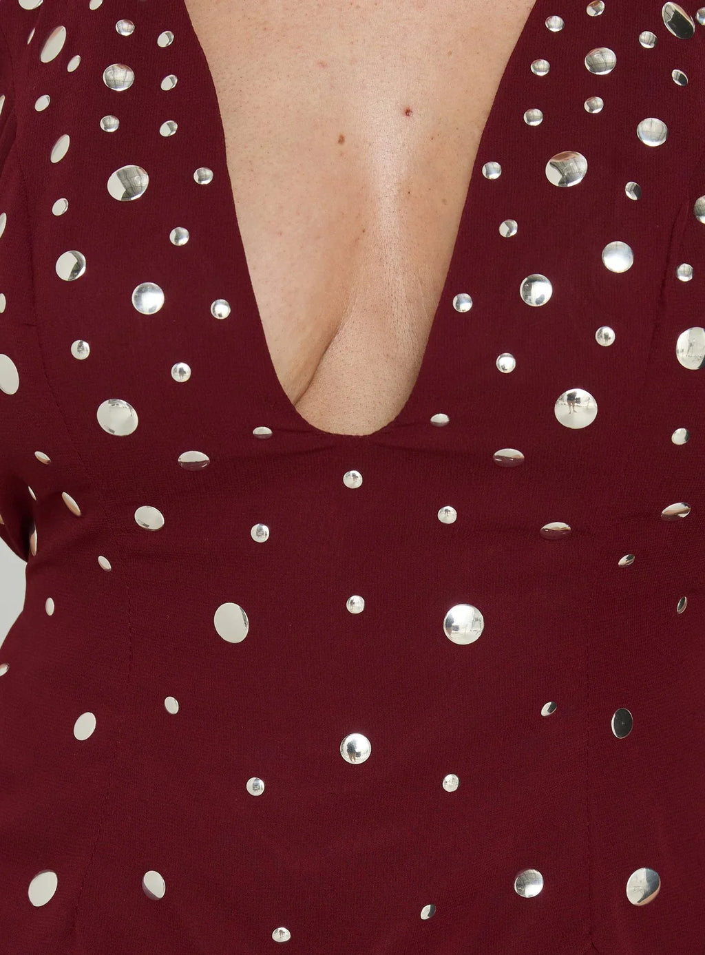 Tekapo Studded V-Neck Top Burgundy