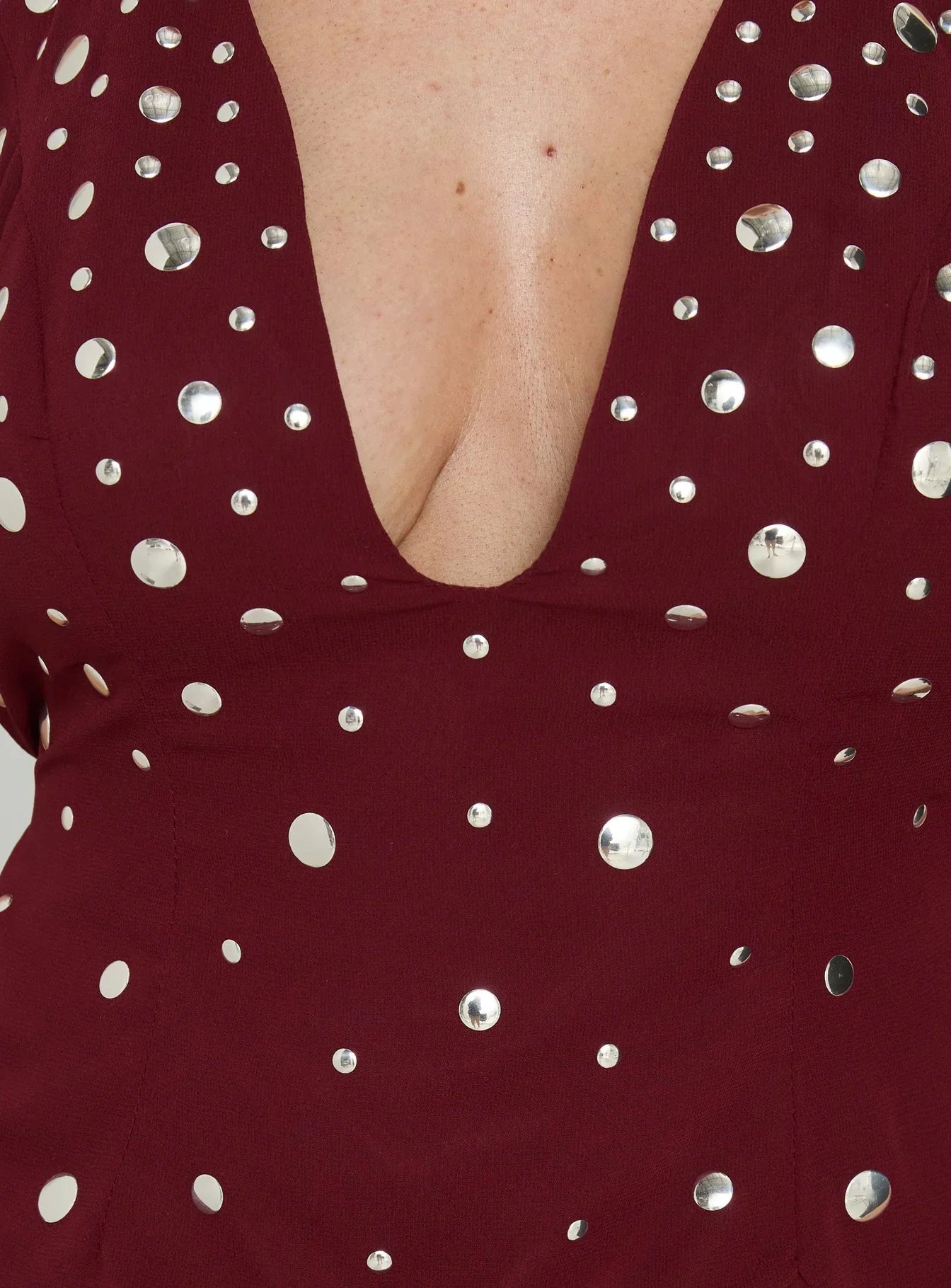 Tekapo Studded V-Neck Top Burgundy