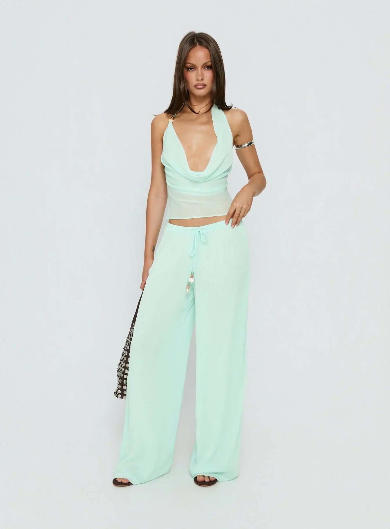 Distinction Halter Chiffon Top Aqua
