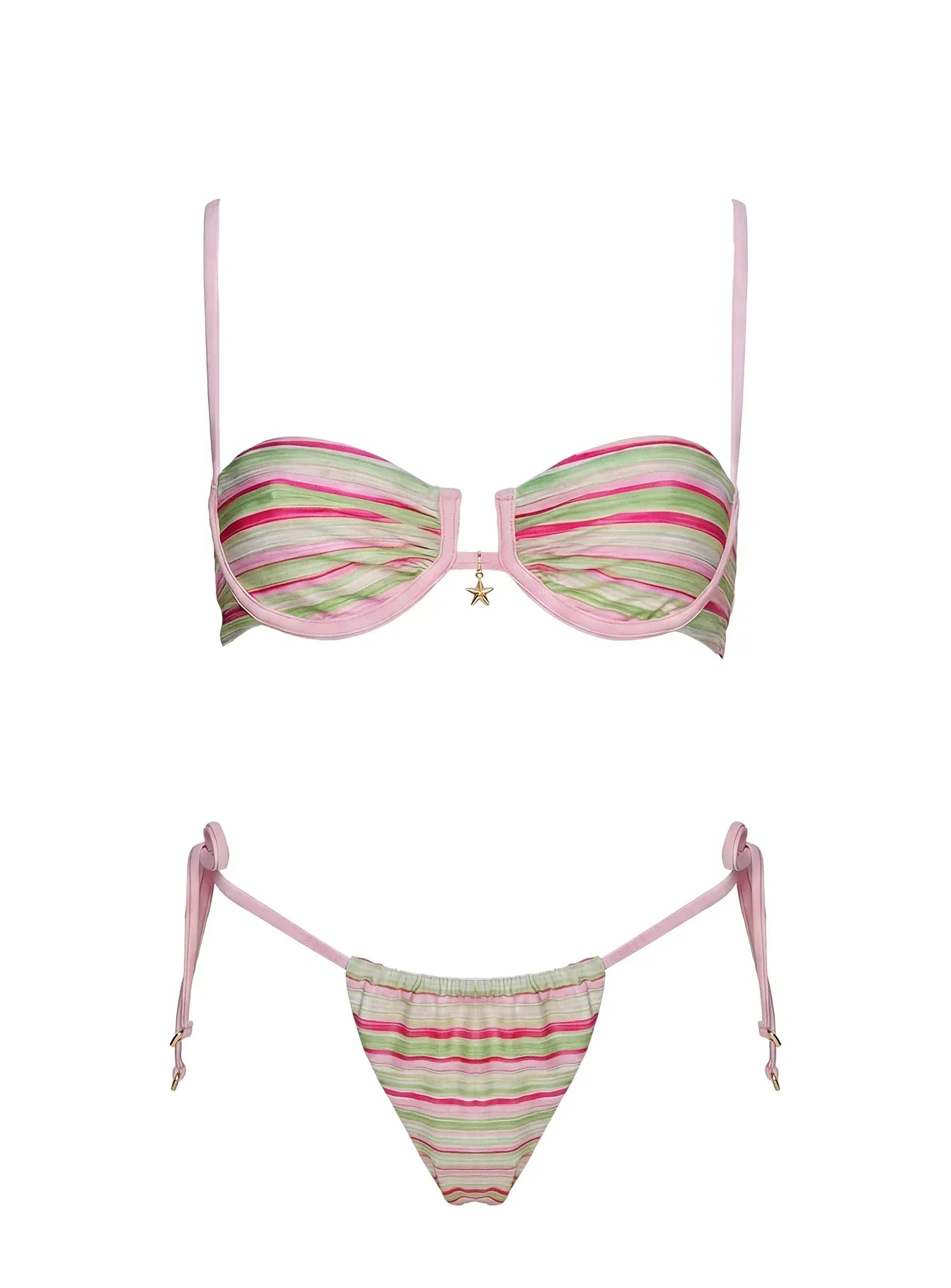 Heatwaves Underwire Bikini Top Green / Pink Stripe