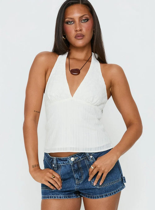 Alaskah Textured Halter Top White