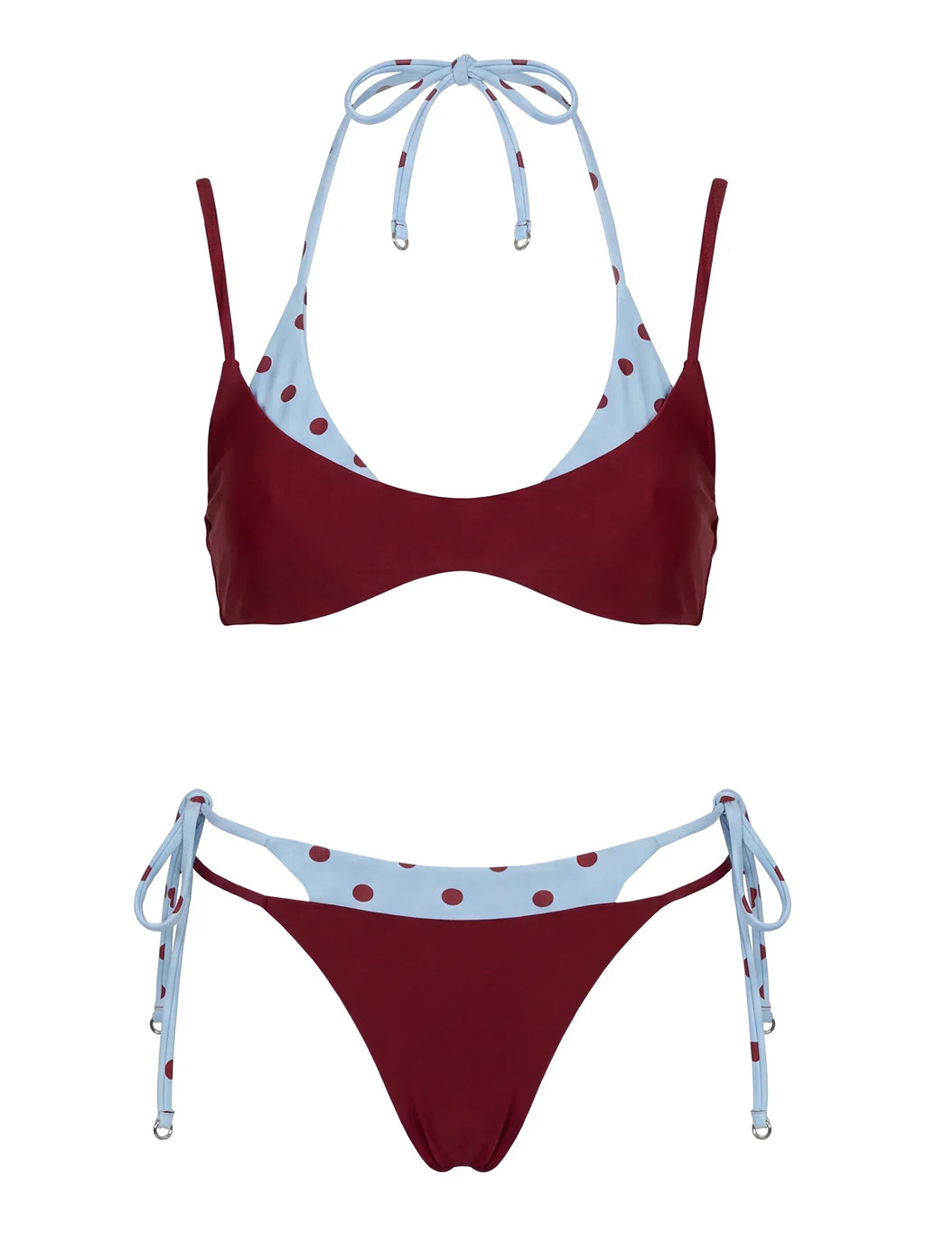 Andrei Layered Triangle Bikini Top Red / Blue Polka Dot