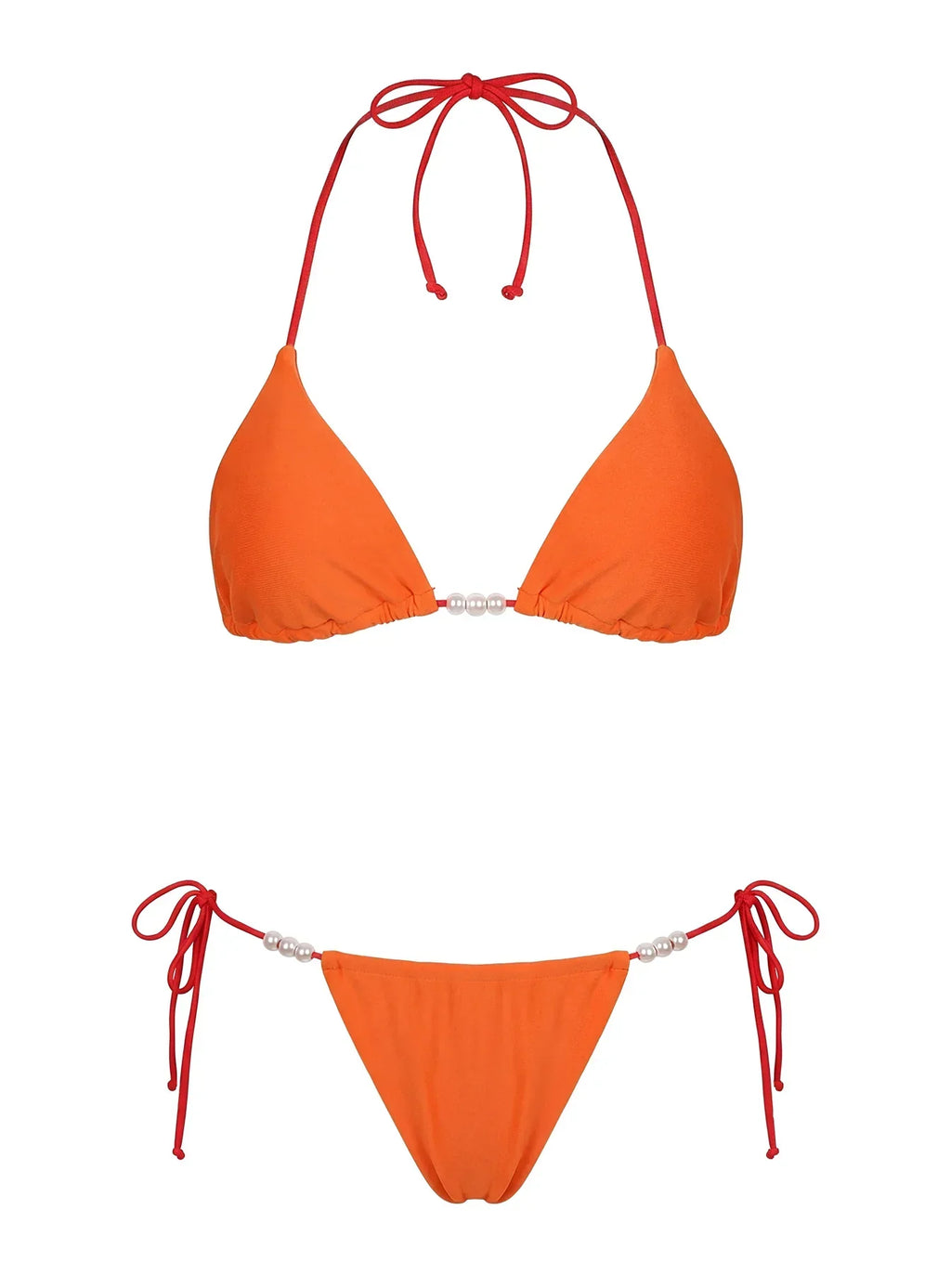 On Island Time String Bead Detail Bikini Top Orange