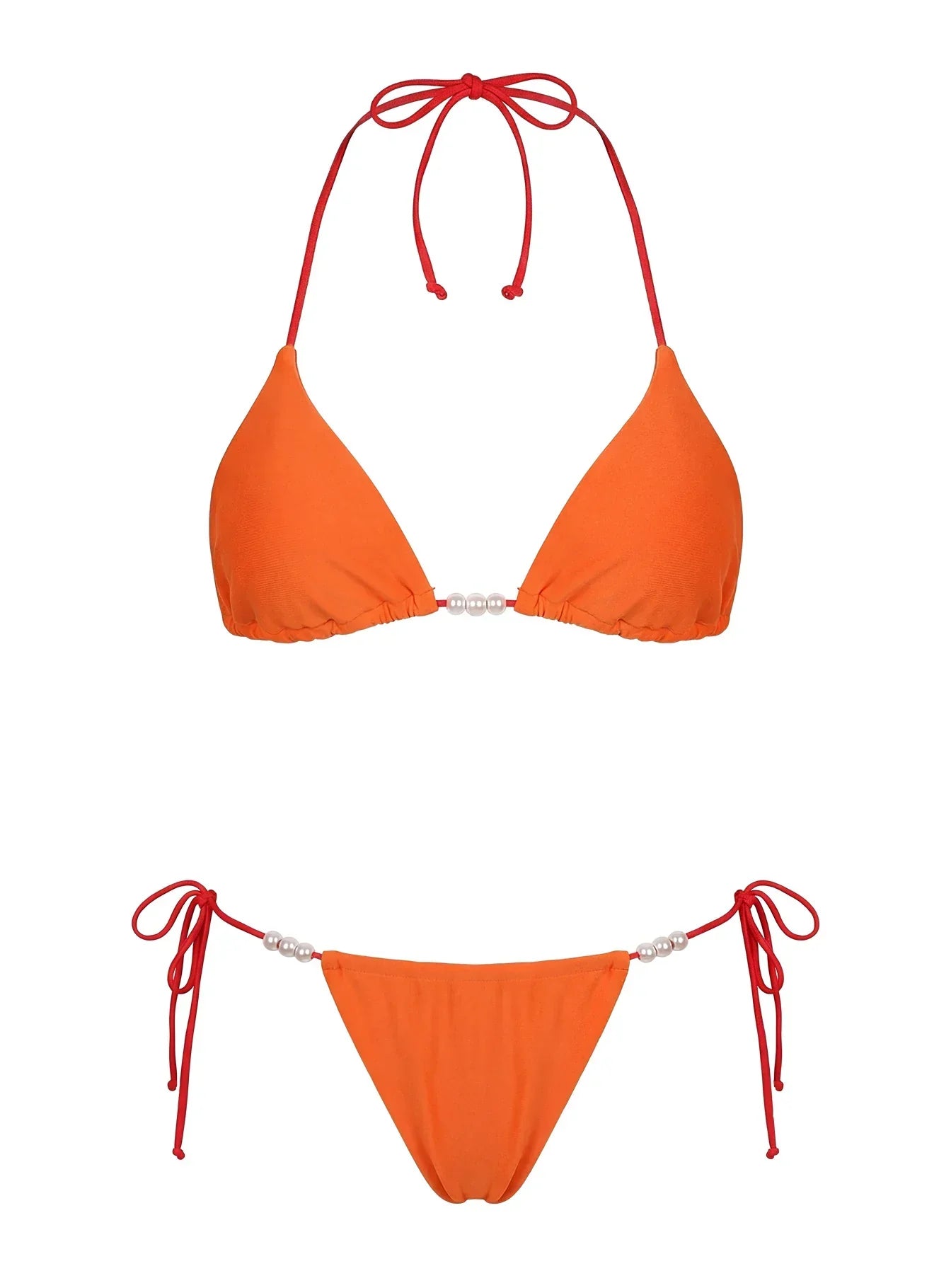 On Island Time String Bead Detail Bikini Top Orange