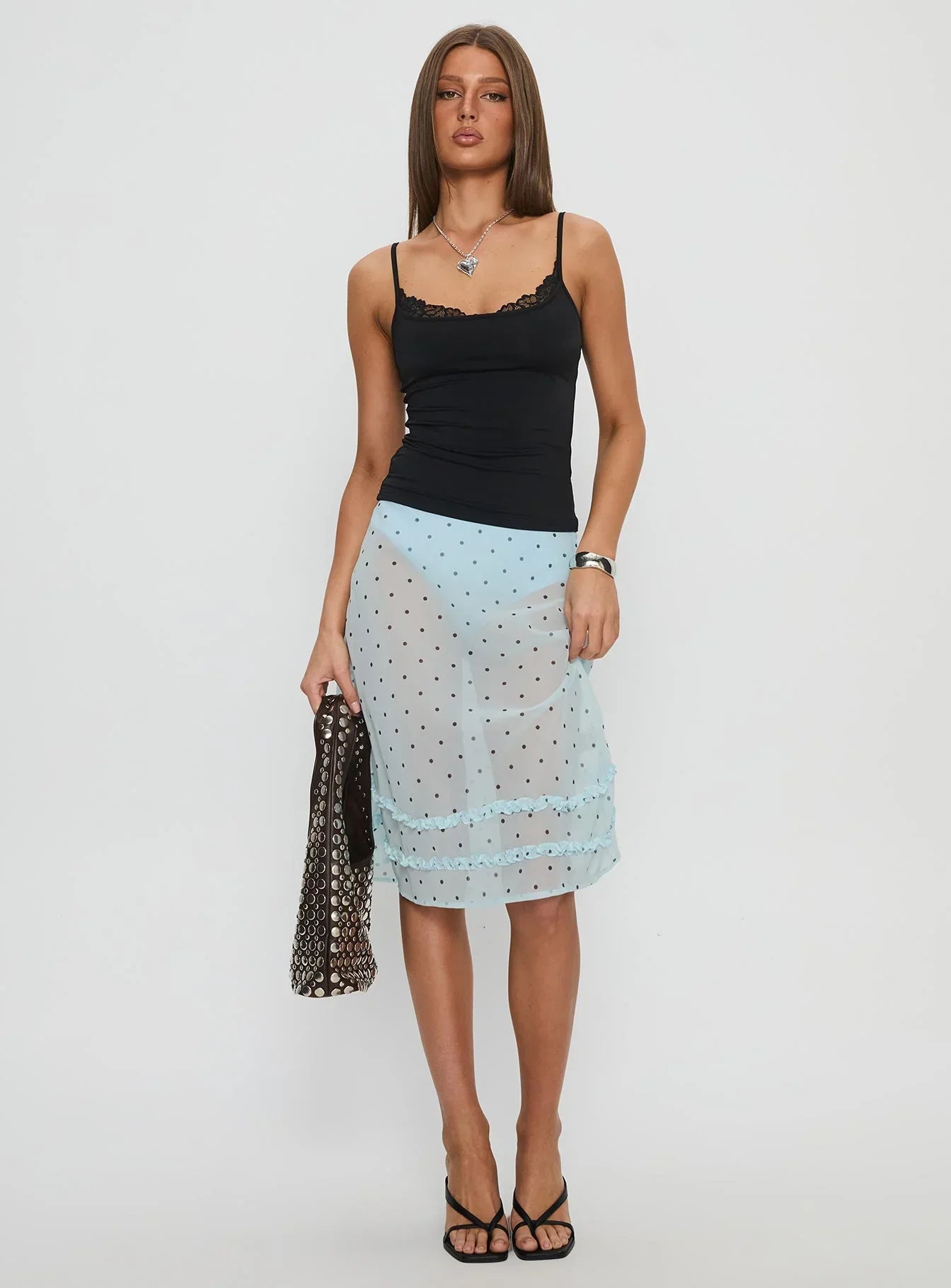 Spring To Summer Lace Trim Cami Top Black