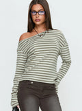 Lenorah Off Shoulder Long Sleeve Top Grey Stripe