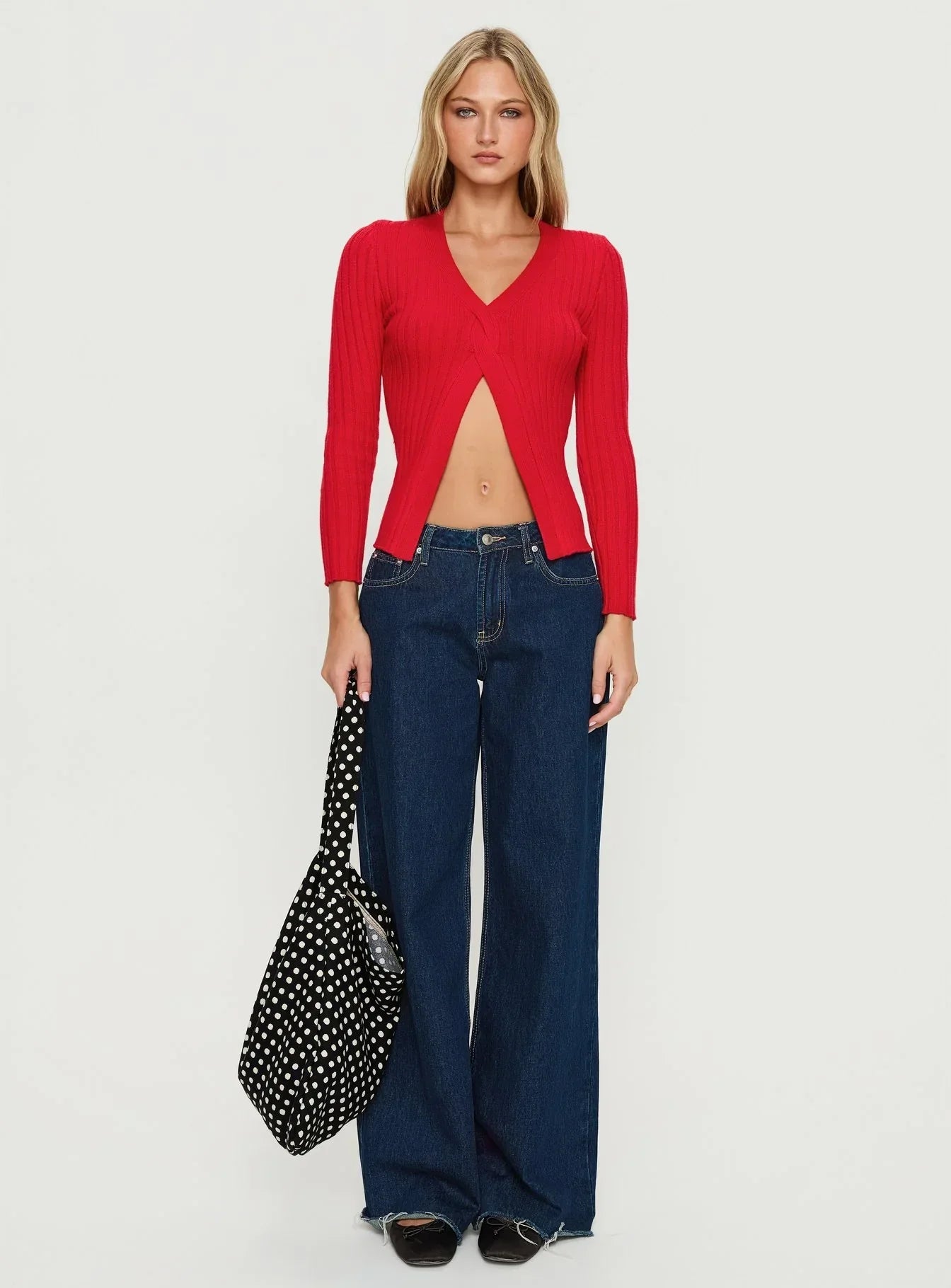 Donya Twist Detail Long Sleeve Top Red