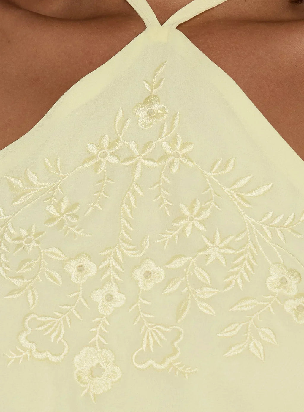 Junaya Arrowneck Fringe Detail Top Lemon