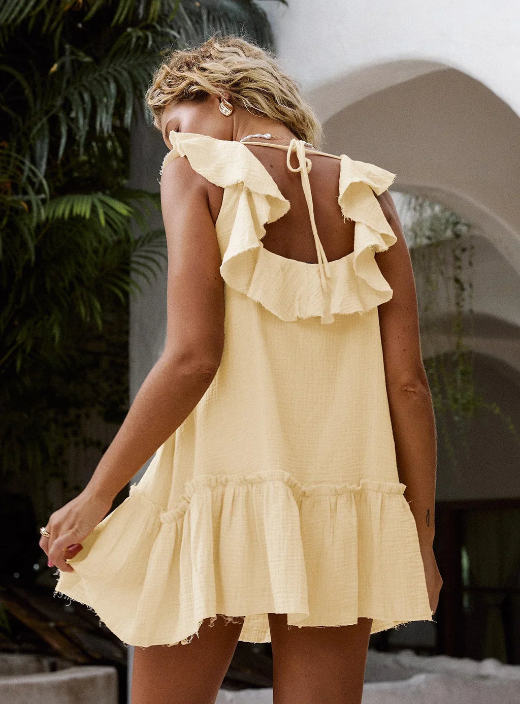 Alicen Frill Mini Dress Yellow