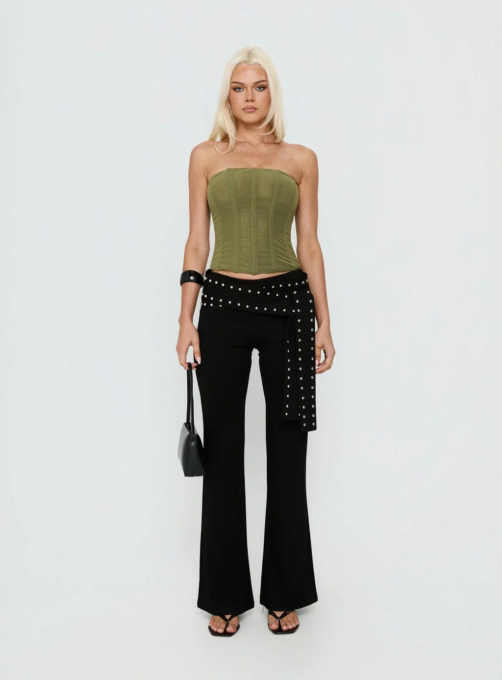 Oscuro Longline Mesh Corset Top Khaki