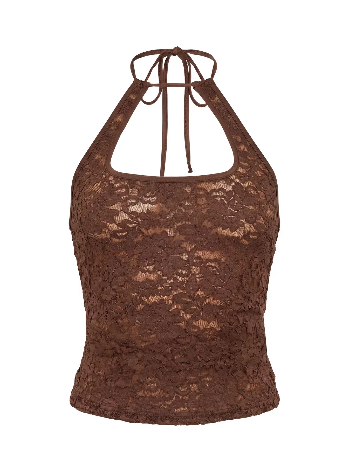 Janais Lace Tie Neck Top Chocolate