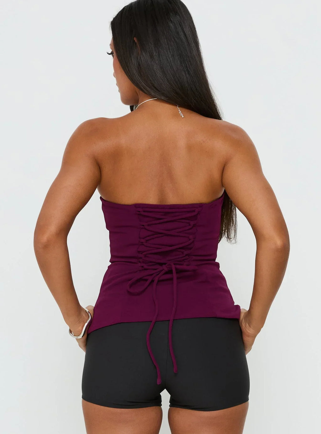 Loreto Strapless Tie Back Top Plum