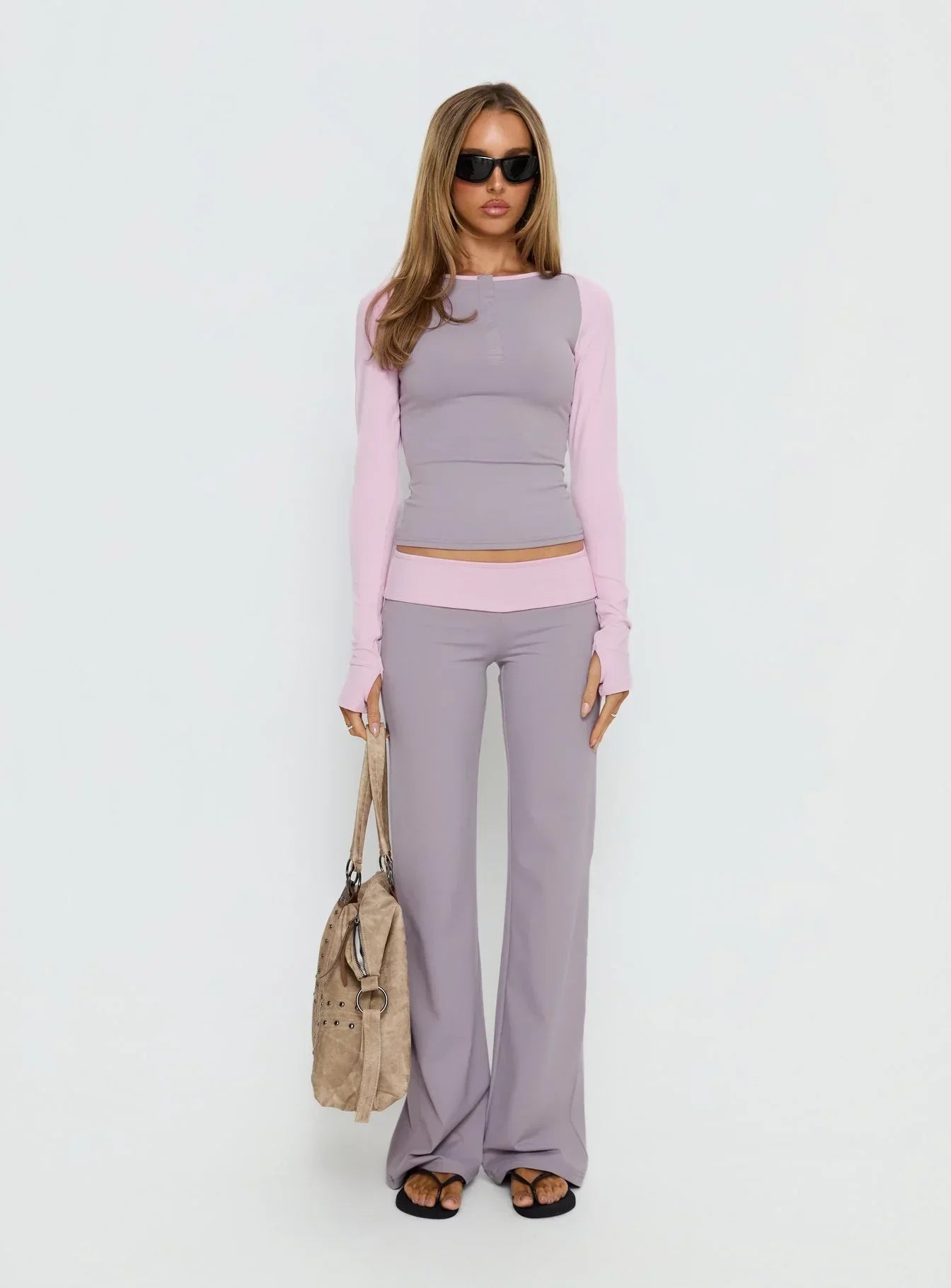 Kobee Jersey Long Sleeve Layering Top Slate / Dusty Pink