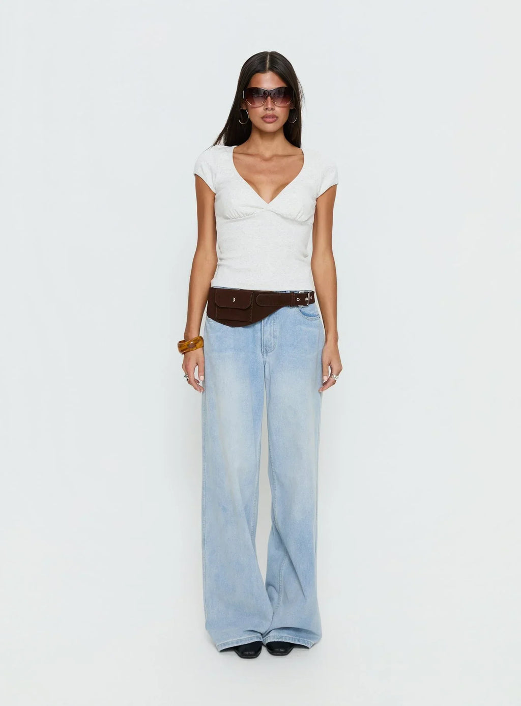 Baseline Cross Over Cap Sleeve Top Grey Marle