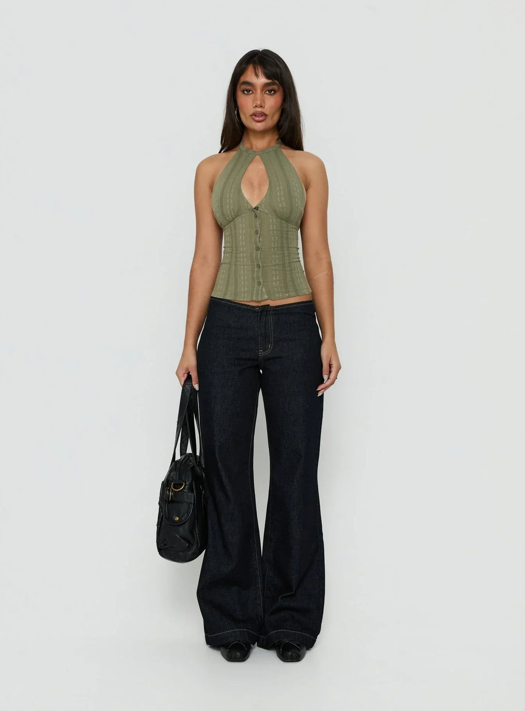 Call You Up Keyhole Backless Top Olive