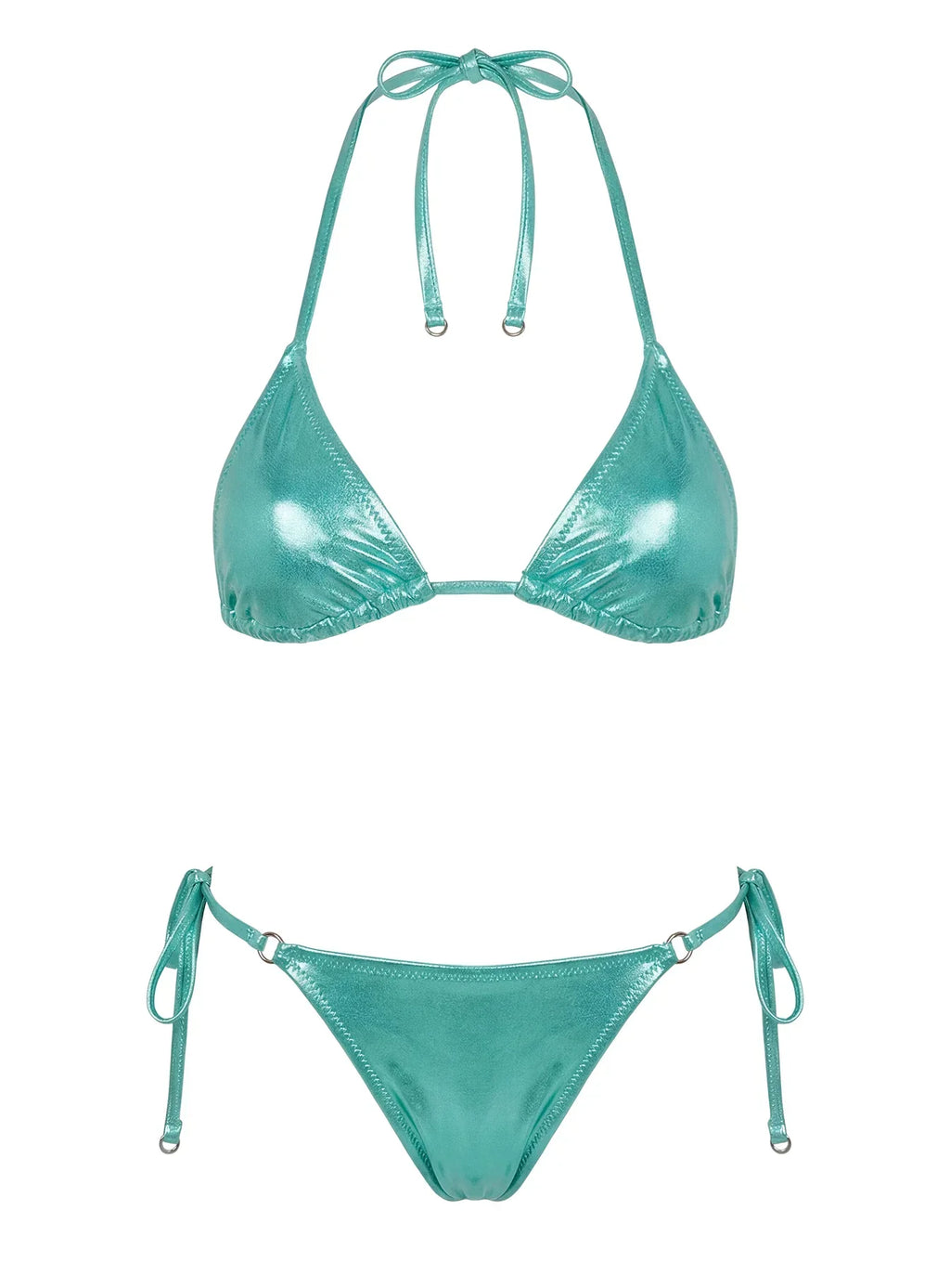 Jenner Metallic Triangle Bikini Top Green