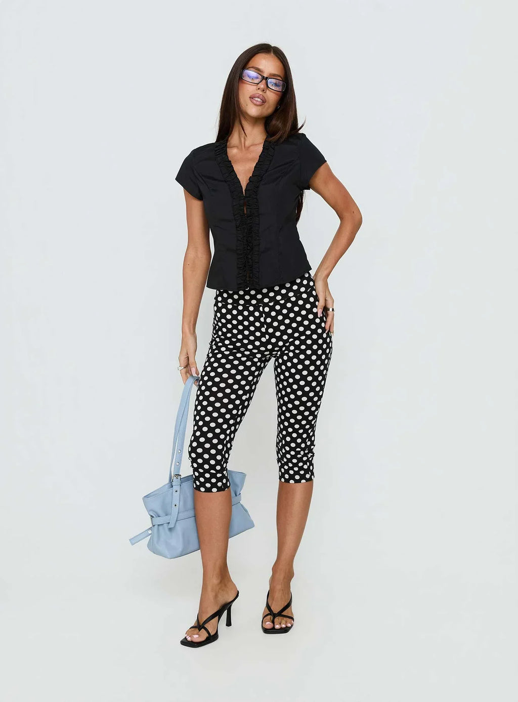 Perennial Frill Plunge Neck Top Black
