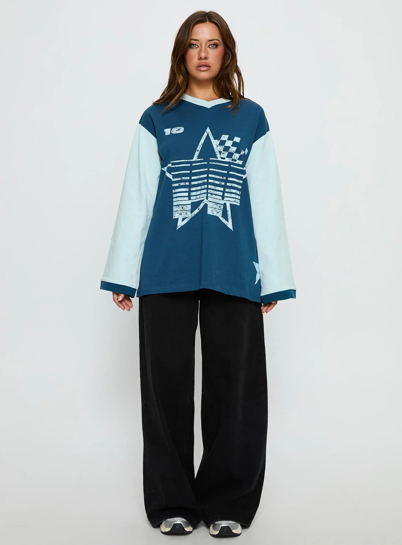 Starletta Long Sleeve Moto Top Blue