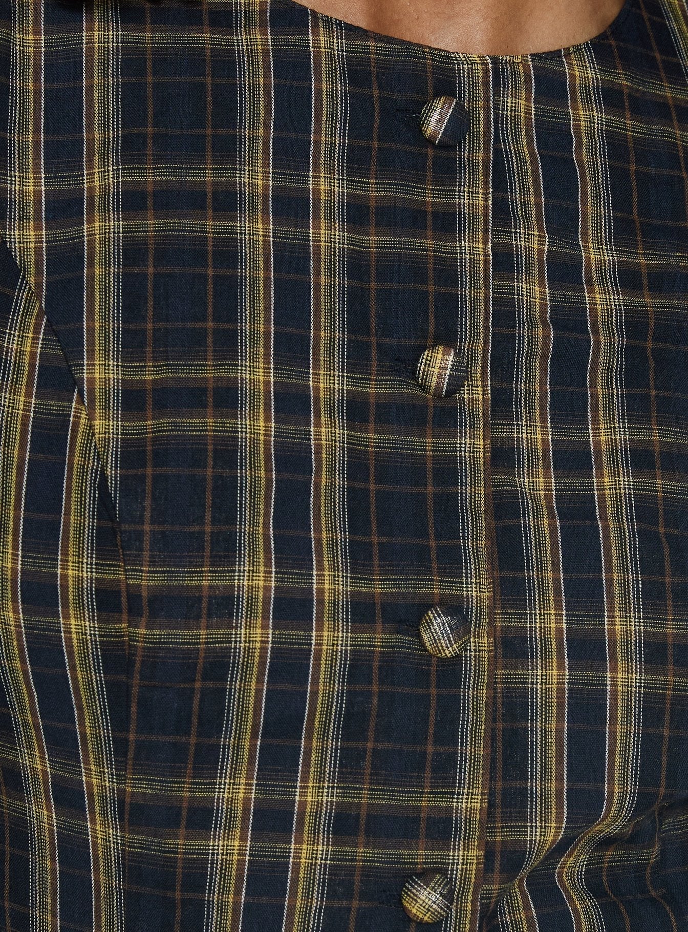 Femme Blouse Top Navy / Lemon Plaid