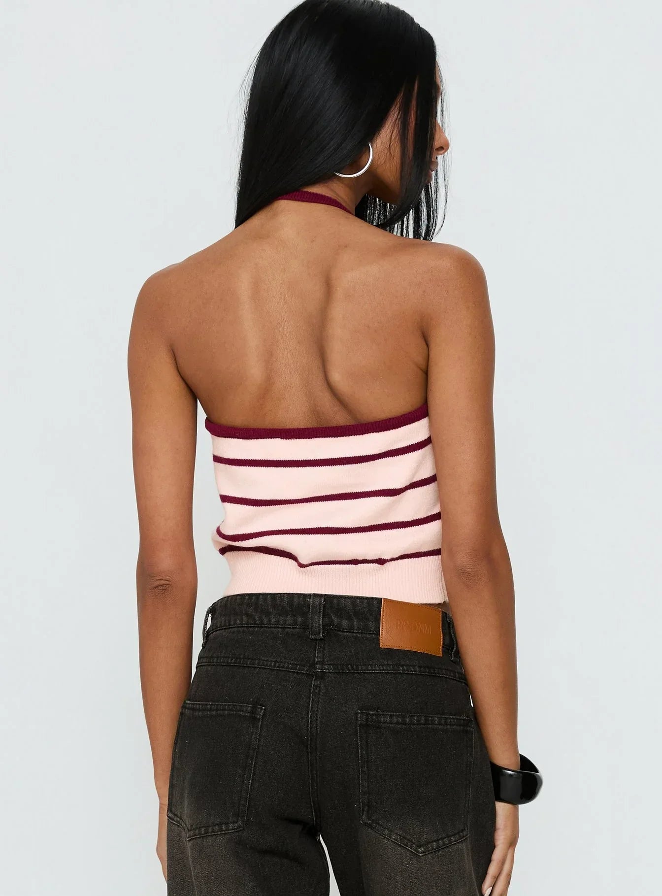 Is It True Halter Neck Top Pink / Burgundy Stripe