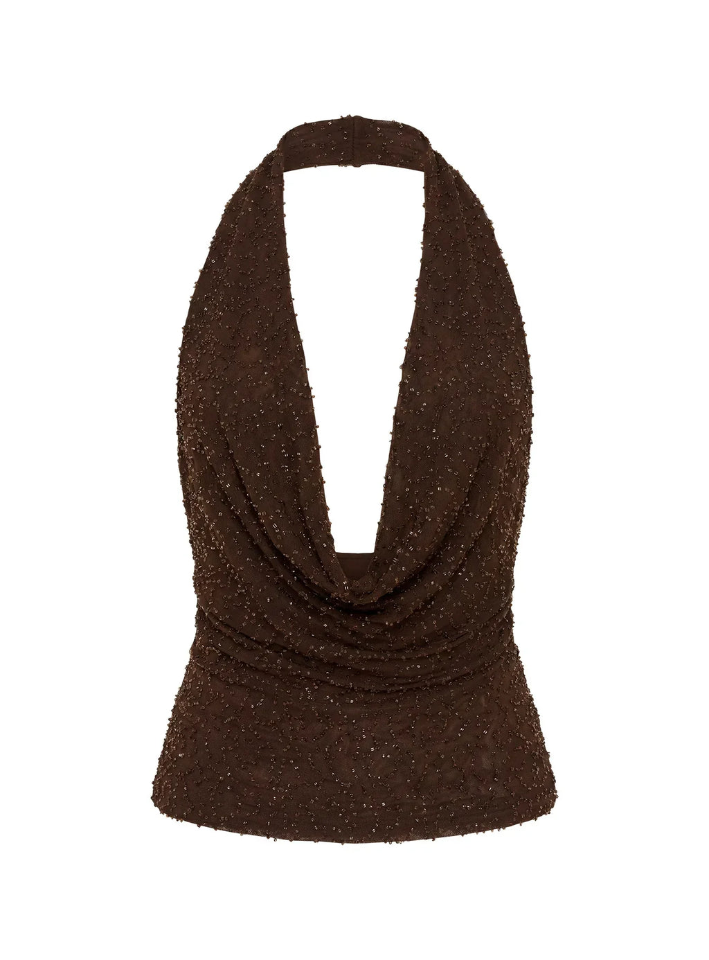 Auralie Plunge Neck Halter Top Brown