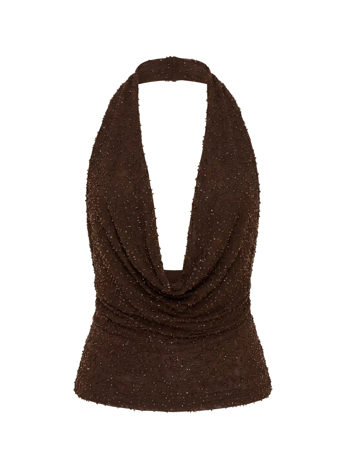 Auralie Plunge Neck Halter Top Brown
