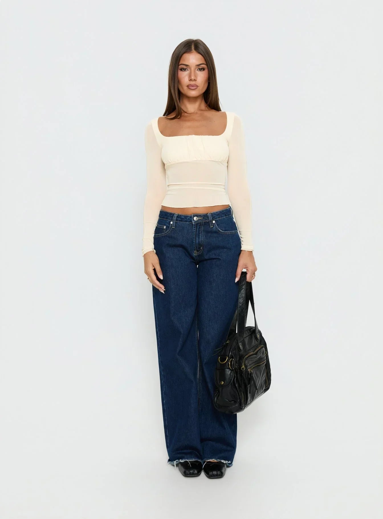 Victoire Long Sleeve Mesh Top Beige