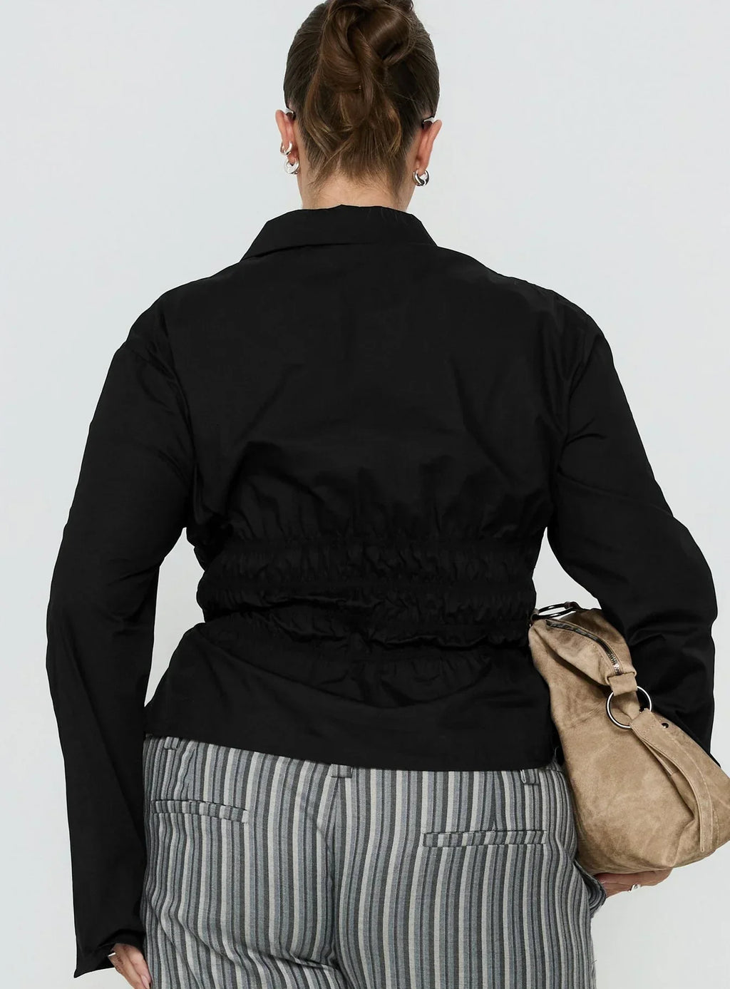 Liesel Shirred Long Sleeve Top Black Curve